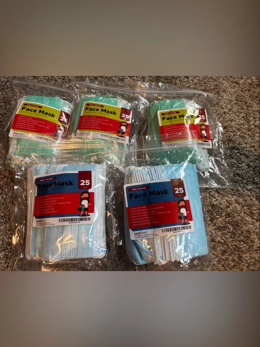 Disposable Face Masks 25-Pack qty set of 5 packs